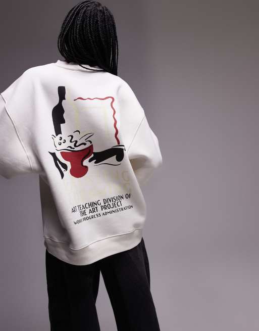 Topshop graphic city oversized sweatshirt in off white