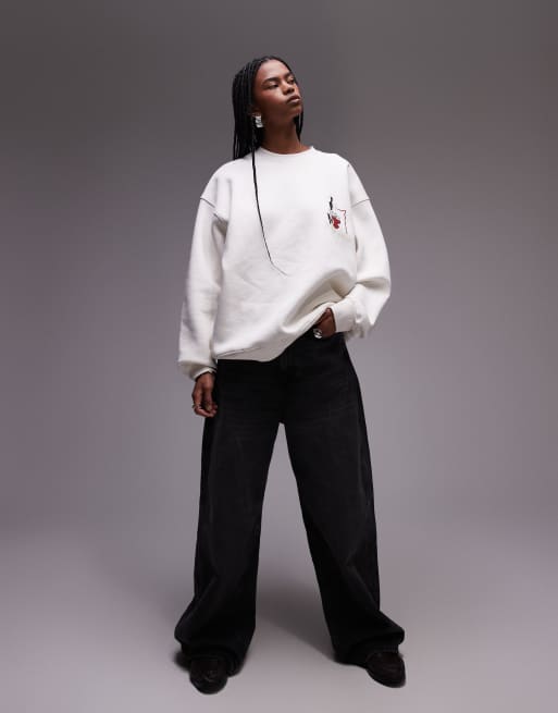 Topshop graphic city oversized sweatshirt in off white