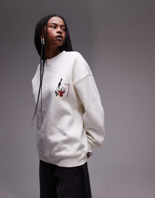 Topshop graphic city oversized sweatshirt in off white