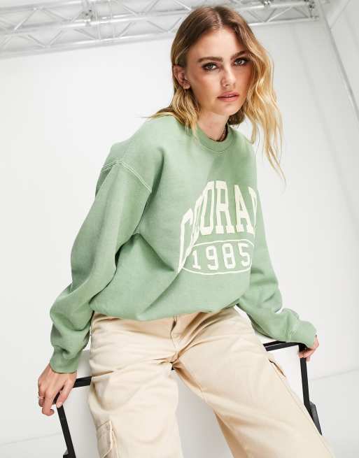 Topshop graphic Colorado vintage wash oversized sweat in sage