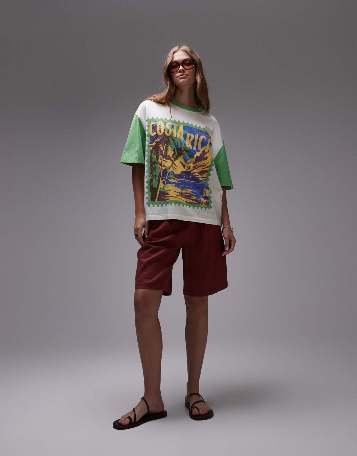 Topshop graphic Costa Rica contrast sleeve oversized tee in white