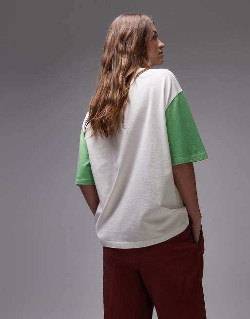 Topshop graphic Costa Rica contrast sleeve oversized tee in white