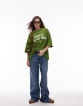 [Topshop] Topshop graphic De La Mar oversized tee in green L GREEN