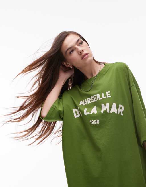 Topshop graphic De La Mar oversized tee in green