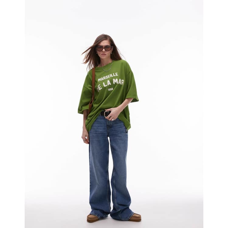 MYCDXE Women's Oversized T-Shirt - Light Green, Loose Fit Short Sleeve Summer Top