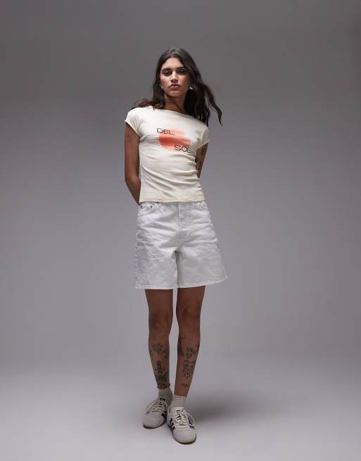 Topshop graphic del sol cap sleeve slash neck tee in yellow, 4 of 4