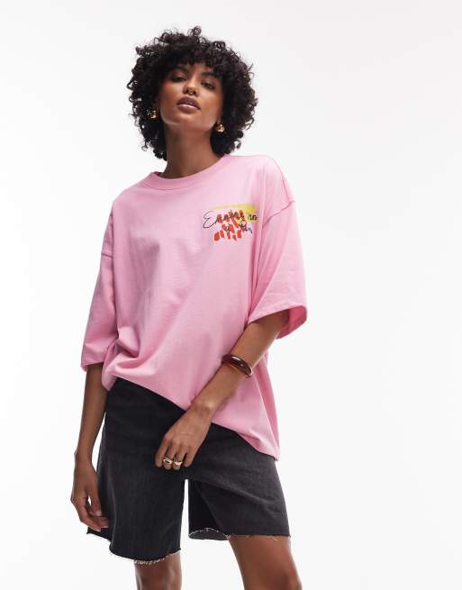 Topshop graphic emmne-moi Paris oversized tee in pink