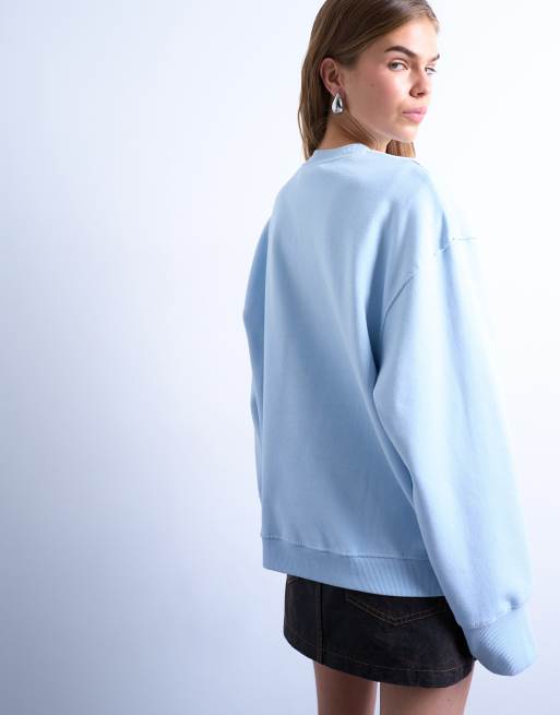Topshop graphic fleuri print oversized sweatshirt in light blue, 4 of 4