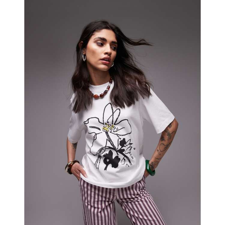 Topshop graphic floral premium basic tee in white | ASOS
