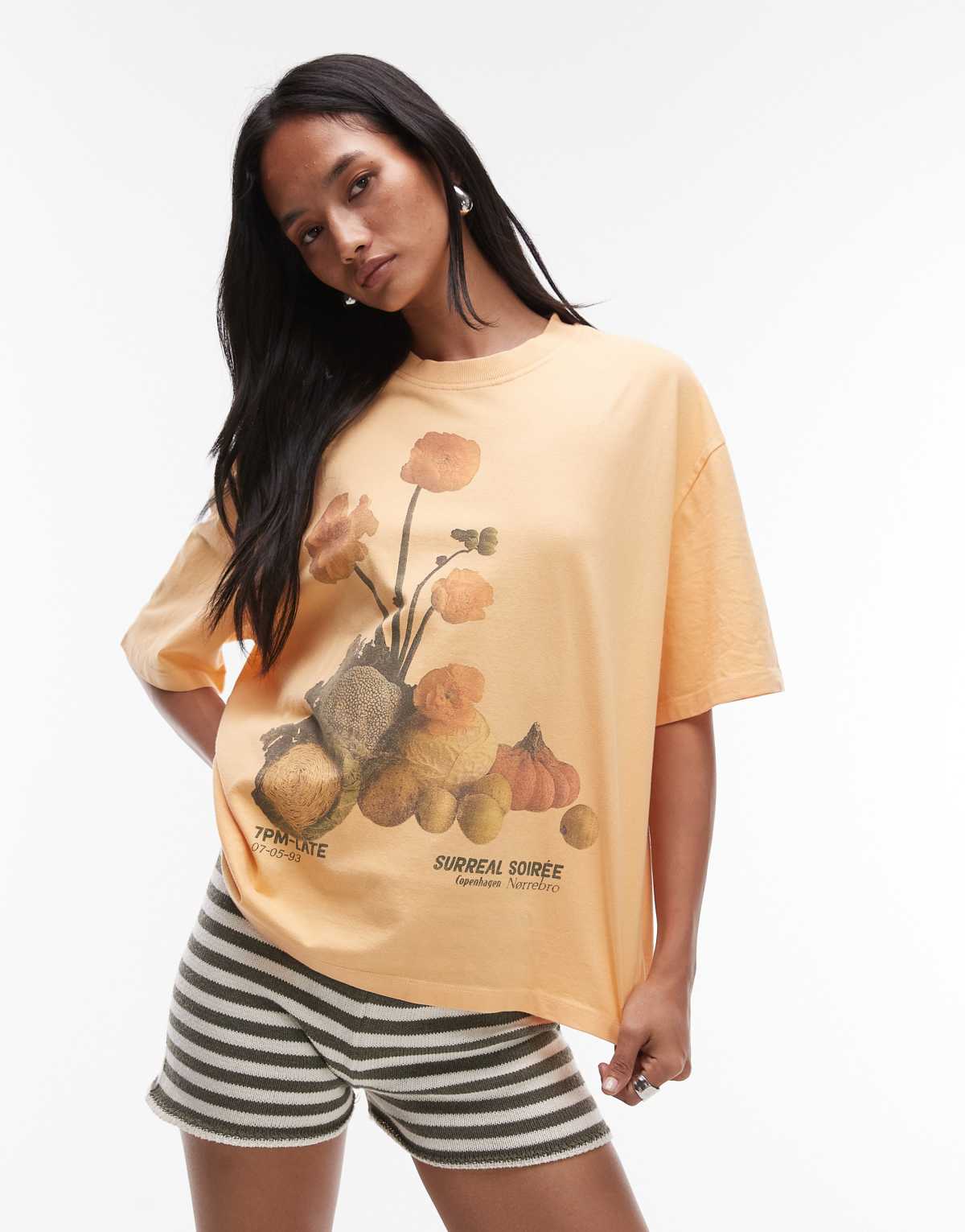 Topshop graphic flower print oversized tee in orange