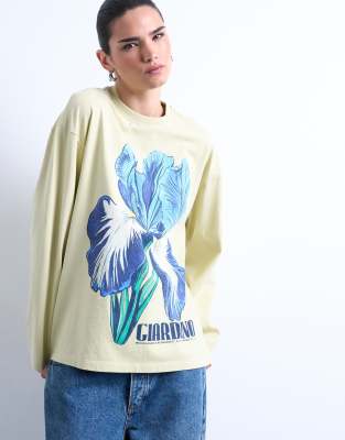 Topshop Women's Green Graphic Giardino Iris Skater Tee In