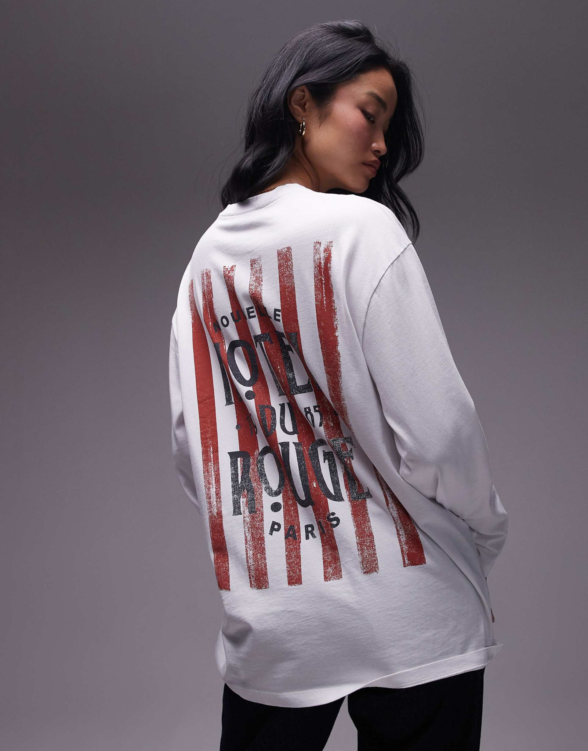 topshop graphic hotel rouge long sleeve skater tee in white