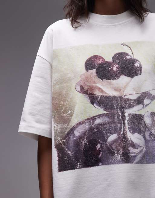 Topshop graphic ice cream print oversized tee in white, 4 of 4