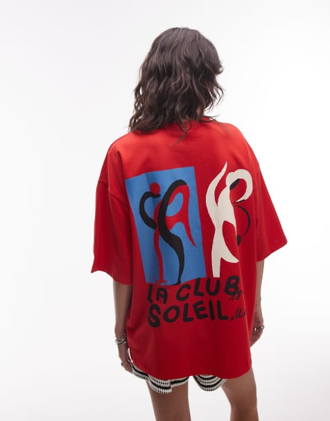 Topshop graphic la club soleil oversized tee in red - view 1