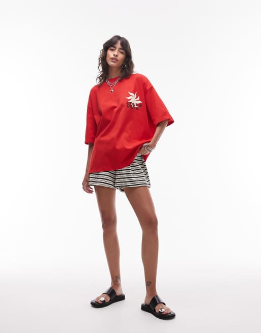 Topshop graphic la club soleil oversized tee in red
