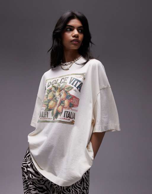 Topshop graphic la dolce vita tee in ecru ASOS