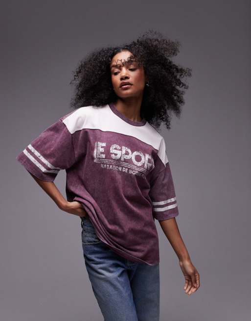 Topshop graphic Le Sport oversized tee in burgundy (part of a set)