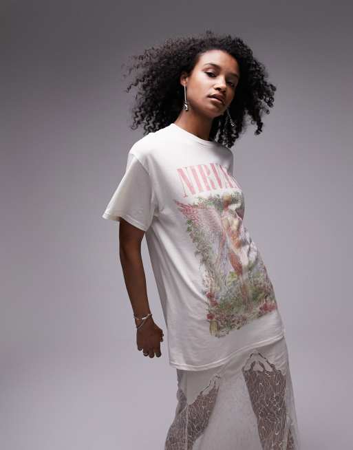 Topshop graphic licence Nirvana forest print oversized tee in cream