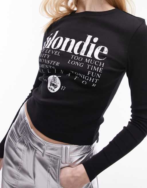 Topshop graphic license Blondie long sleeve baby tee in black, 2 of 4