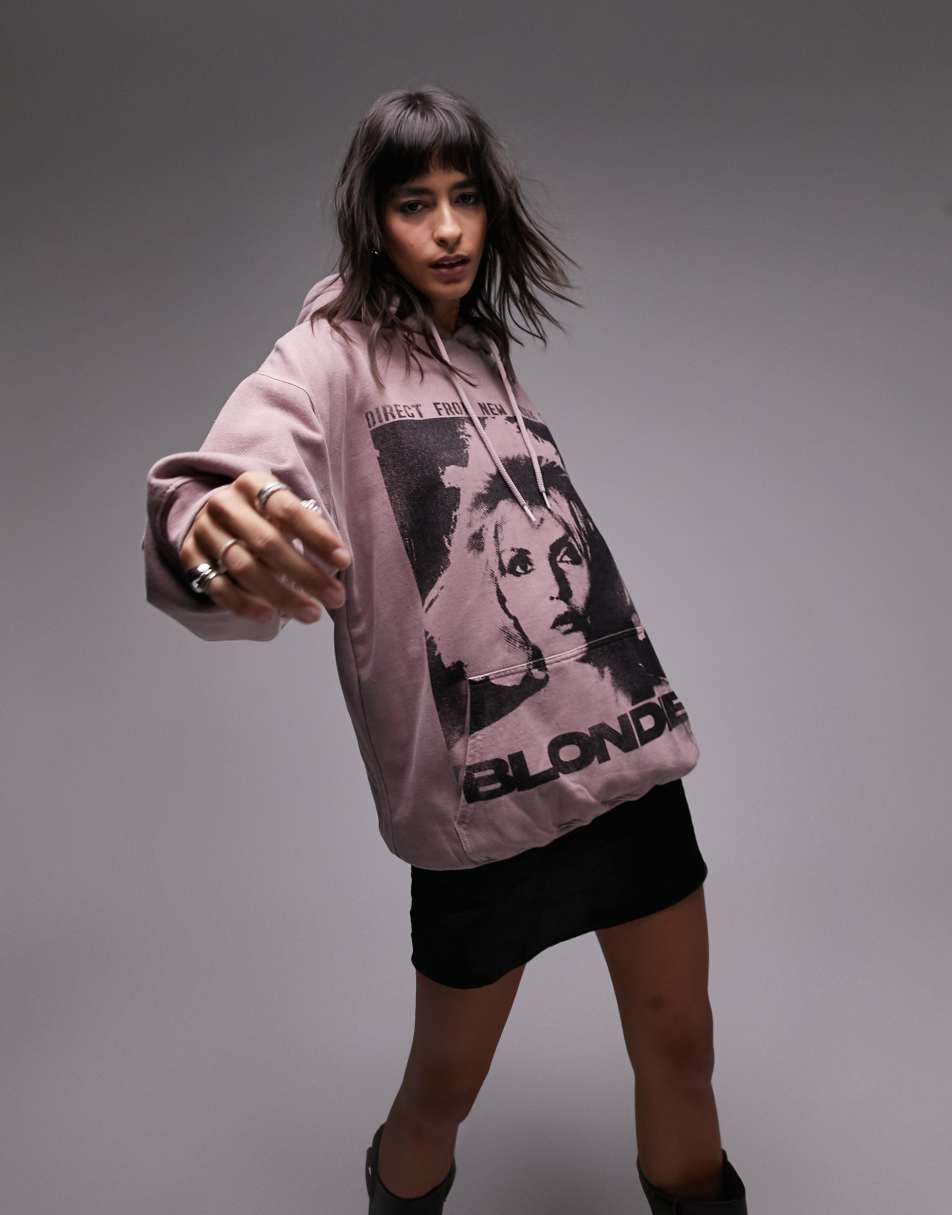 Topshop graphic license Blondie oversized hoodie in dusty pink