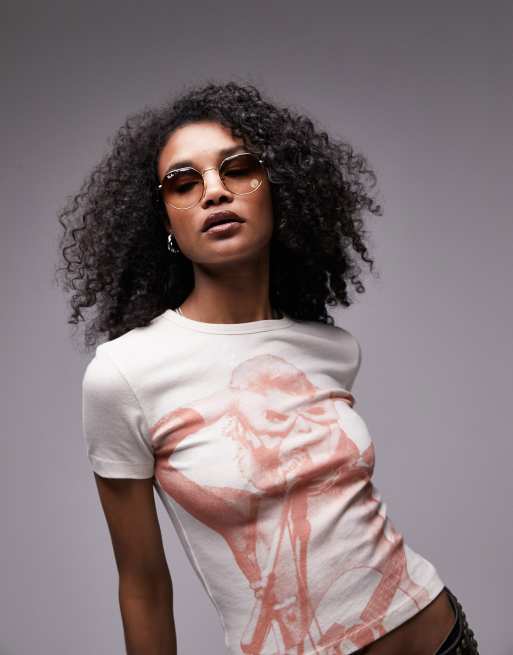 Topshop graphic license Bowie on stage baby tee in ecru