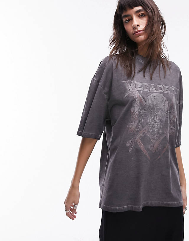 Topshop - graphic license megadeath oversized tee in charcoal