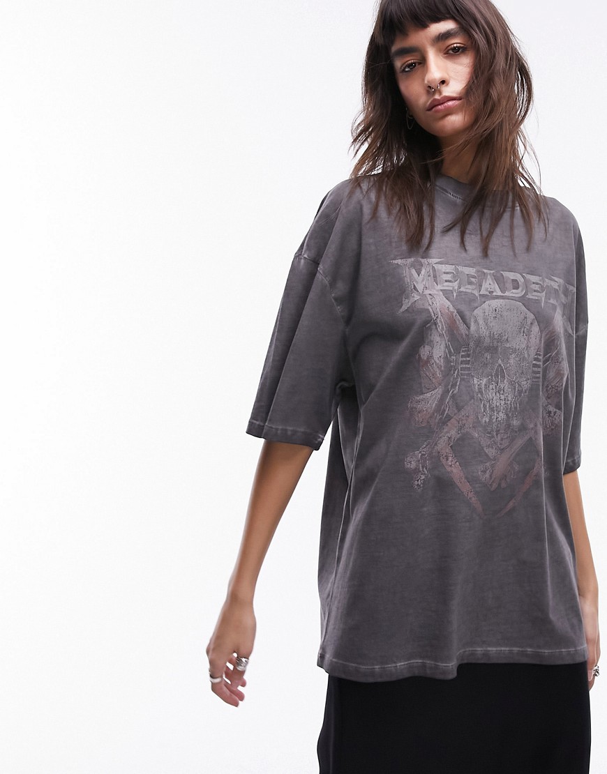 Topshop Graphic License Megadeth Oversized Tee In Charcoal-gray