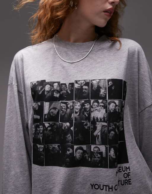 Topshop graphic license Museum of Youth Culture skater tee in grey