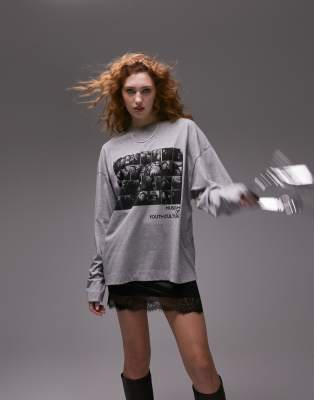 Topshop Graphic License Museum Of Youth Skater Tee In Gray