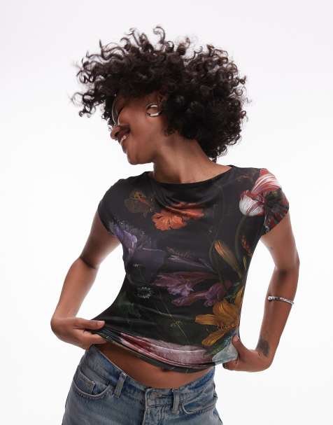 Topshop graphic license national gallery Jacob van Walscapelle cap sleeve top in black - view 1