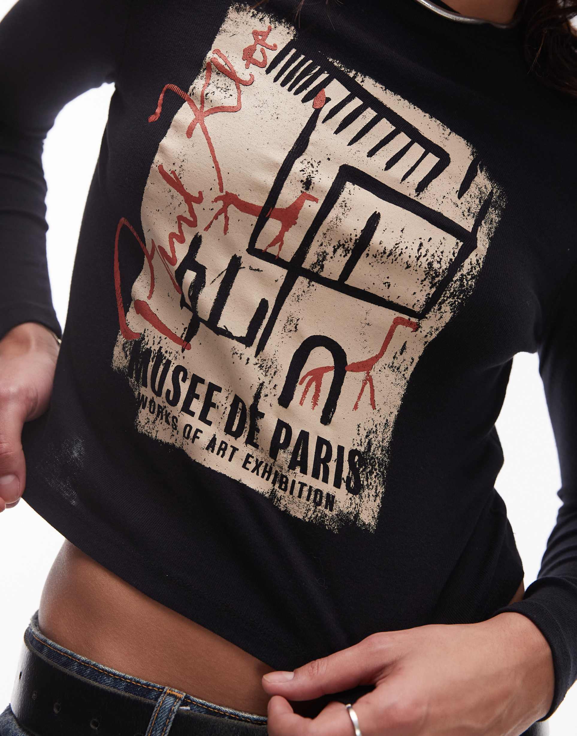 topshop graphic license paul klee long sleeve top in charcoal