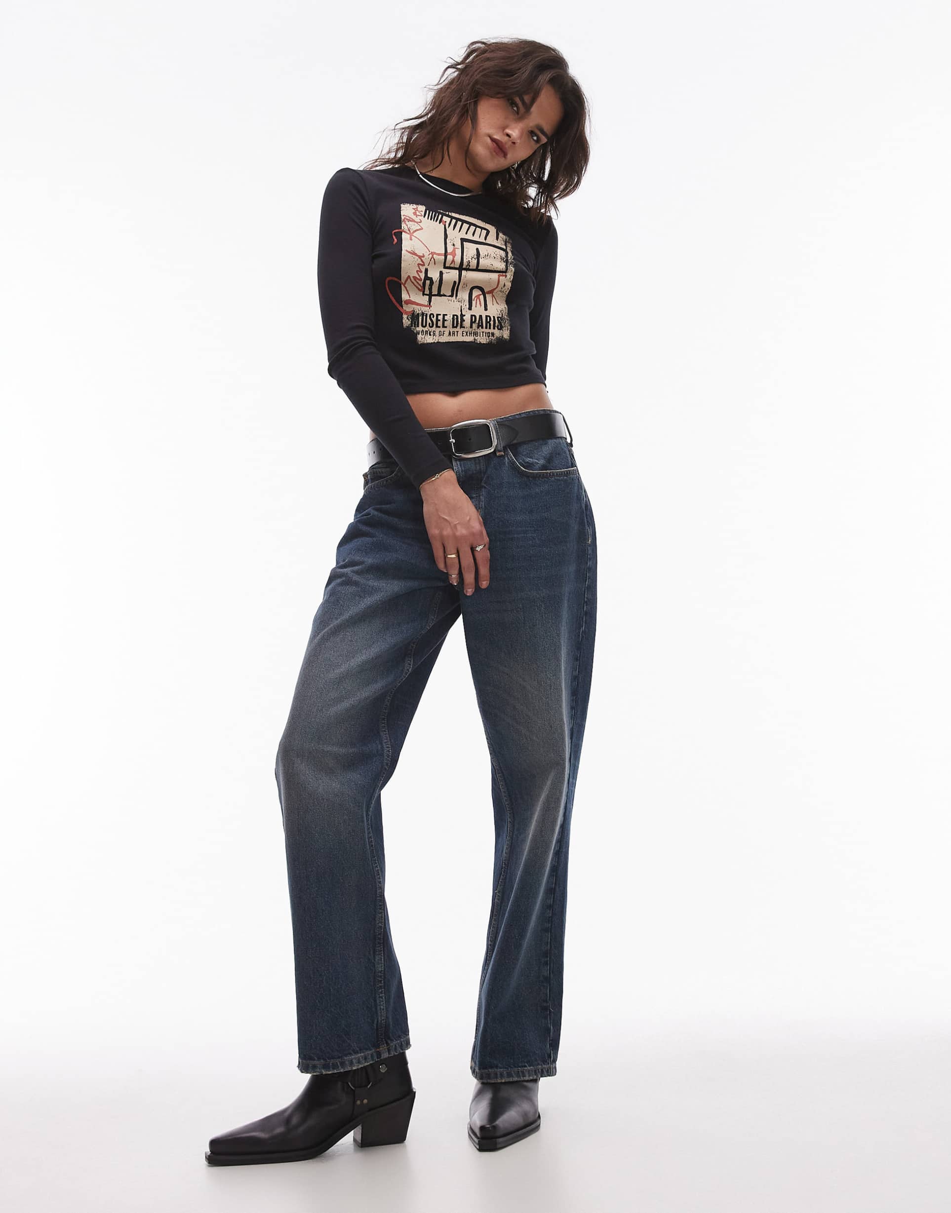 topshop graphic license paul klee long sleeve top in charcoal
