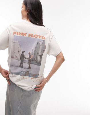 Topshop graphic license Pink Floyd wish you were here oversized tee in ecru