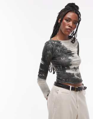 Topshop Graphic Licensed National Gallery John Constable's The Cornfield Long Sleeve Top In Multi