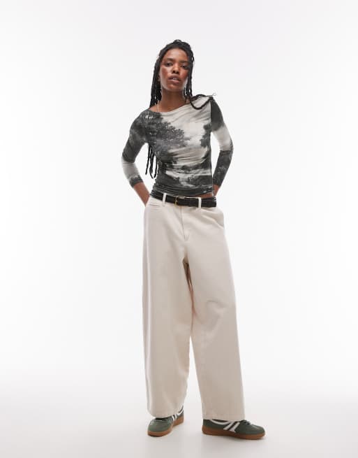 Topshop graphic licensed National Gallery John Constable's The Cornfield long sleeve top in black and white