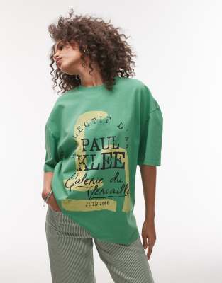 Topshop Graphic Licensed Paul Klee Oversized Tee In Green