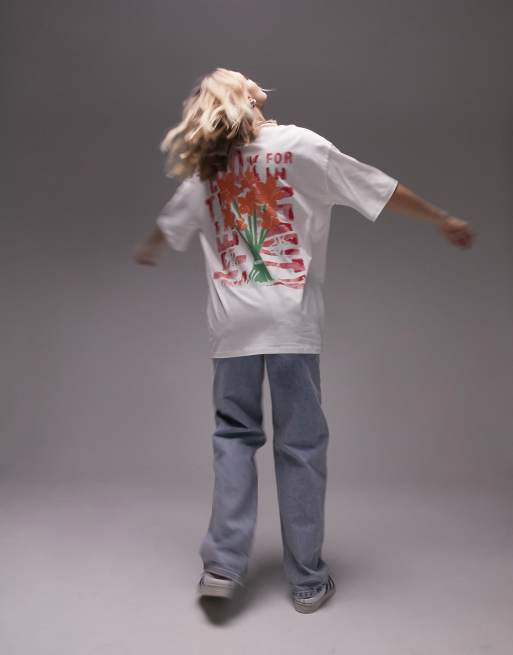 Topshop graphic life is beautiful oversized tee in white