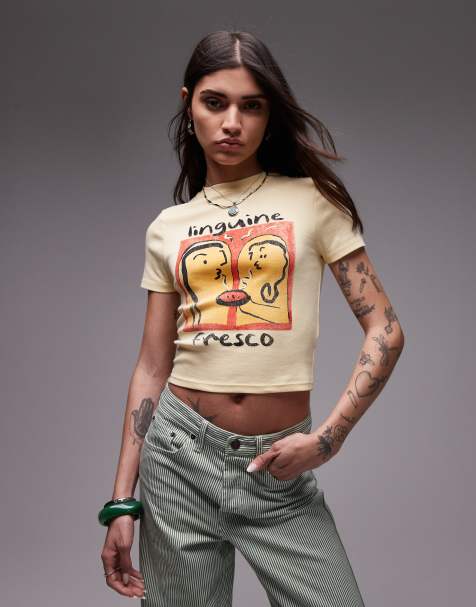 Topshop graphic linguine baby tee in buttermilk - view 1