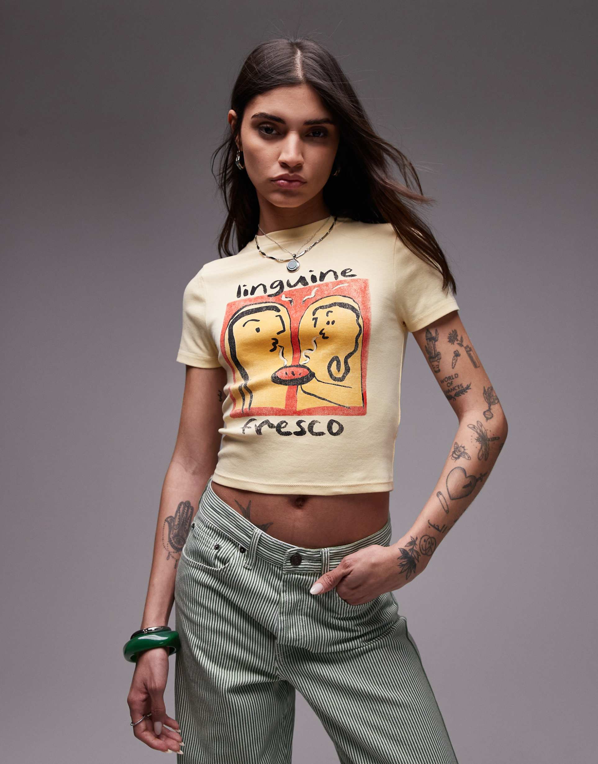 topshop graphic linguine baby tee in buttermilk