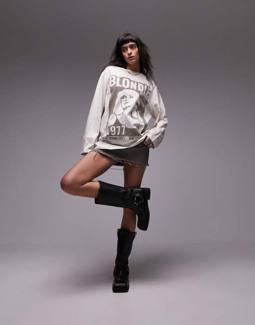 Topshop graphic long sleeve license Blondie skater tee in ecru, 2 of 4