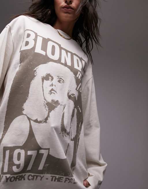 Topshop graphic long sleeve license Blondie skater tee in ecru, 3 of 4