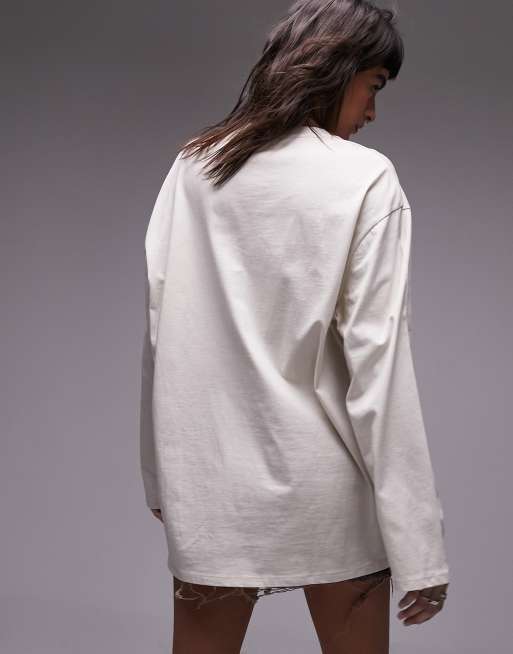 Topshop graphic long sleeve license Blondie skater tee in ecru, 4 of 4