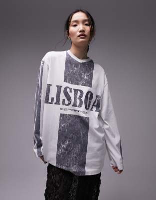 Topshop Graphic Long Sleeve Lisboa Sporty Skater In Slate-gray