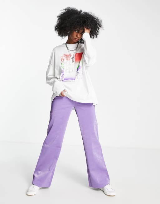 Topshop graphic long sleeve skater t-shirt in white