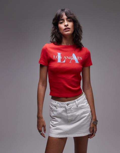 Topshop graphic Los Angeles puff print baby tee in red - view 1