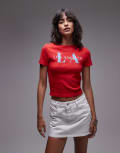 [Topshop] Topshop graphic Los Angeles puff print baby tee in red S RED