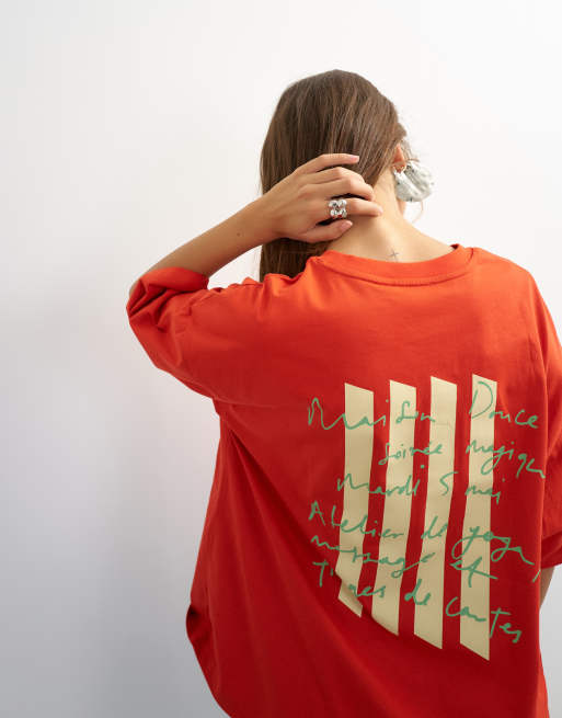 Topshop graphic 'Maison' oversized t-shirt in red, 3 of 4