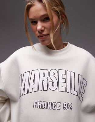 Topshop Graphic Marseille Oversized Sweatshirt In White