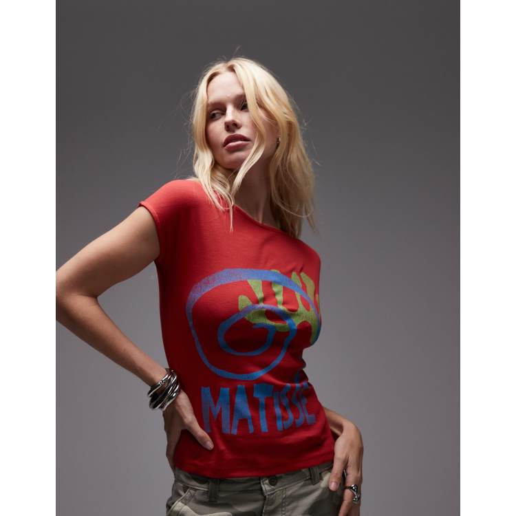 Topshop graphic Matisse cap sleeve baby tee in red | ASOS