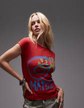 Topshop graphic Los Angeles puff print baby tee in red